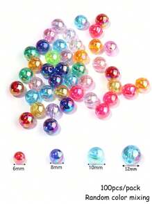100 Peças 6/8/10/12mm Contas Espaçadoras Redondas Solta De Acrílico Em Diferentes Cores, Banhado A Ab Para Fazer Acessórios De Fazer Jóias Como Pulseiras E Colares Diy