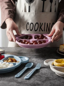 1set Baby Feeding Utensils Set, Including Spoon, Fork, And Plate - Pink - View 4