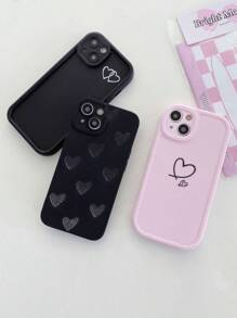 3pcs Minimalist Heart Design Black Phone Cases, Compatible With IPhone 13, 15, 16 Pro Max, 16, 14, Galaxy Smartphones