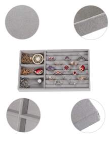 1 件/4 件可堆叠天鹅绒珠宝托盘，抽屉式珠宝收纳展示托盘全天鹅绒，耳环项链手链戒指收纳盒，（灰色） - 灰色 - 查看 3