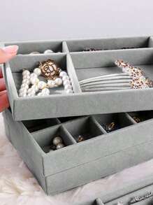 1 件/4 件可堆叠天鹅绒珠宝托盘，抽屉式珠宝收纳展示托盘全天鹅绒，耳环项链手链戒指收纳盒，（灰色） - 灰色 - 查看 5