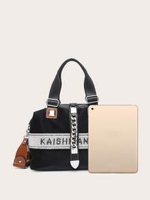 1個時尚彩色軟皮波士頓包,大容量,可肩背、斜背、手提 - 黑色 - 查看 3