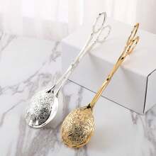 1pc Gold-Colored Metal Salad Spoon Clip, Exquisite Buffet Party Dessert Tool For Birthday Party And Dinner, Kitchen, Christmas Gift - Gold - View 7