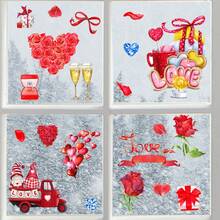 4件組情人節心型氣球裝飾靜電貼可移除靜電貼適用於玻璃牆貼7.9吋x 11.8吋x4 - 彩色 - 查看 4