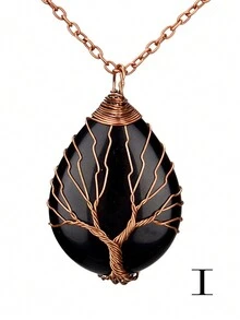 銅線纏繞的天然寶石吊墜項鍊 - 銅色 - 查看 17