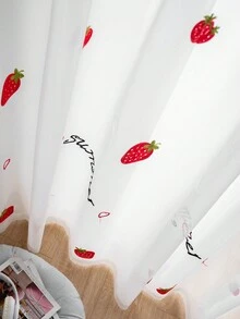 1片韓式草莓圖案透明薄紗窗簾,適用於窗戶/門/陽台 - 白色 - 查看 6
