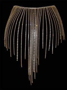 1pc Women's Sexy Bra Chain & Waist Chain With Tassel, Rhinestone & Multi-Layer Body Chain Necklace, Western Style - Gold - View 2