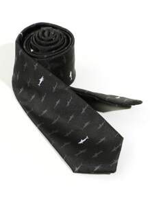 1pc Fashionable Men's Embroidered Shark Design Necktie In Deep Black, Suitable For Party & Banquet Outfits Casual Men Necktie - Deep Black - View 5