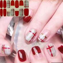 1 Sheet Easy To Apply Nail Art Full Cover Adhesive Stickers With Sparkle Geometric Pattern Including Grid, Star, Moon And With A Nail File - Multicolor - View 1