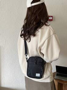 Women's Simple Mini Solid Color Canvas Crossbody Bag - Black - View 3