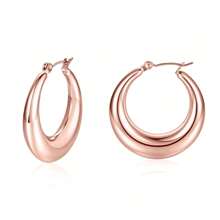 MDFUN 14K玫瑰金镀层316L不锈钢粗圈耳环，轻盈而厚实的金色耳环，女士款 - 玫瑰金 - 查看 1