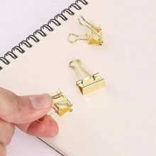 Set de clips de papelería de color dorado: Clip de cola larga, clip de pez, clip de barril - Artículos escolares, Regreso a clases, Útiles escolares