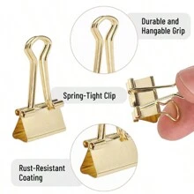 Set de clips de papelería de color dorado: Clip de cola larga, clip de pez, clip de barril - Artículos escolares, Regreso a clases, Útiles escolares