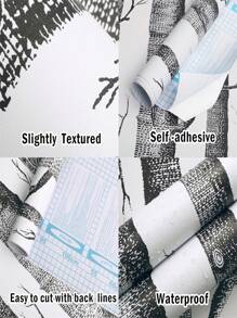 樺樹壁紙睡房剝離式壁紙黑色接觸紙自粘壁紙可拆卸乙烯基薄膜裝飾牆面客廳貼紙 - 彩色 - 查看 6