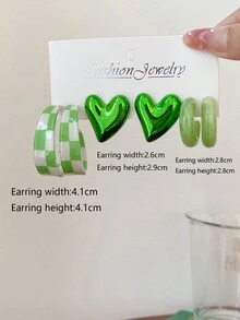 1 Set Of 3 Pairs Simple And Elegant Geometric Mismatch Shape Heart Stud Earrings, Suitable For Women's Daily Wear - Multicolor - View 10
