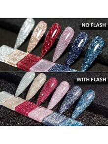 Reflective Glitter Gel Nail Polish Set Of 6 Colors Including Red, Silver, Blue,Pink,Glitter Gel Polish Kit UV LED Soak Off Sparkly Home DIY Manicure Nail Salon Shiny Varnish - Multicolor - View 5