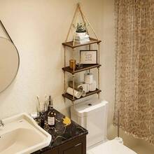 1個波希米亞風格的掛架 - 3層鄉村風浮動式木質懸掛架,適用於客廳,臥室,浴室,幼兒園 - 可愛的小書櫃家居裝飾 - 棕色 - 查看 5