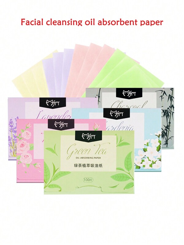 100 pièces Papier buvard, pack mini portable de feuilles absorbantes d'huile faciale, tissu de contrôle de l'huile de nettoyage du visage, papier buvard doux convenant pour la peau grasse et les voyages, disponible en 4 couleurs