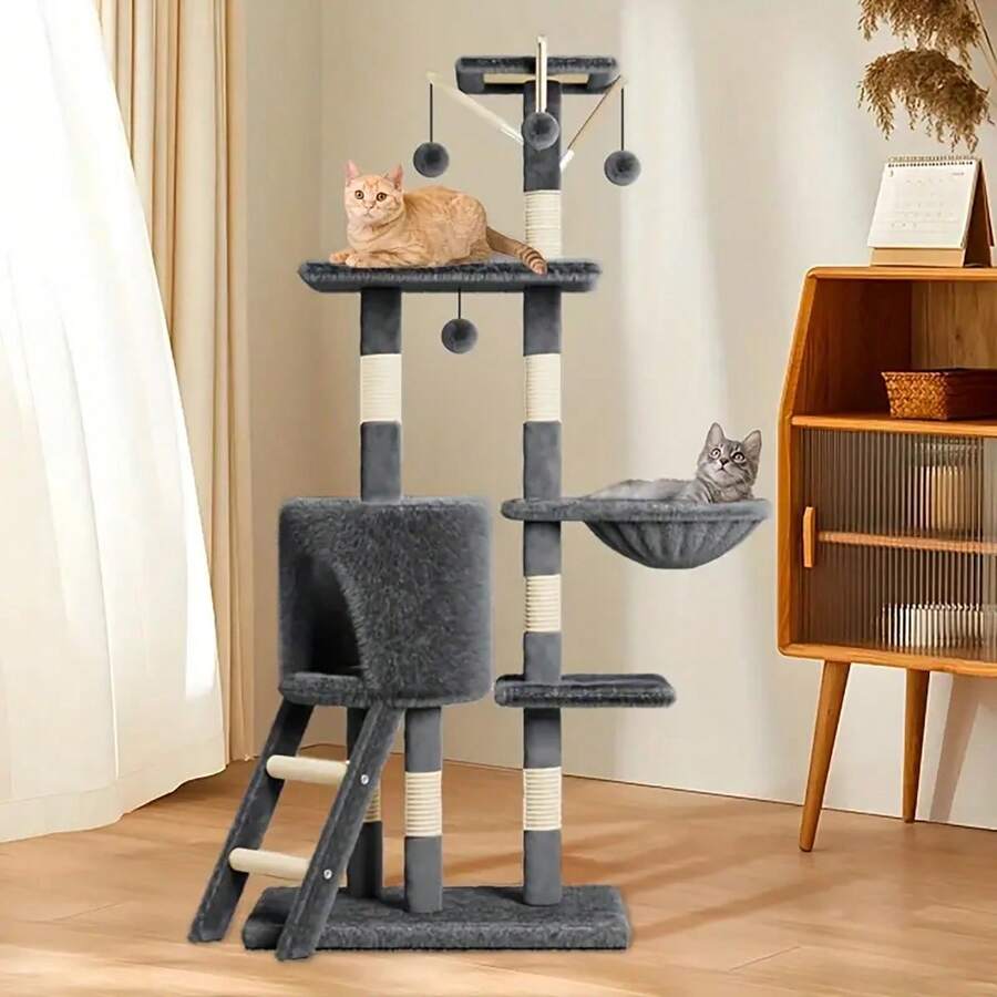 Indoor Cat Tree, Multi-Level Cat Tower, Scratching Post Cat Supplies - Grey - View 1