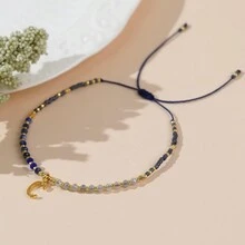 1PC Bohemian Multi Blue Tiny Gemstone Handcrafted 26 Letter Pattern Healing Crystal Beaded Stack Bracelets For Women - Multicolor - View 6