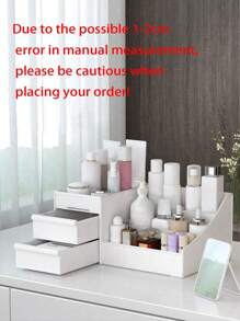 1pc White/Pink Double Layer Jewelry & Cosmetic Organizer Box With Lipstick Grid - White - View 1