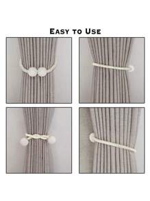 2pcs- Magnetic Curtain Tiebacks- Clips Decorative Rope Holdbacks, Drapery Tie Backs Weave Holder For Window Draperies Hold Curtains Drape Ties Backs 16 Inch Holdback (White) - White - View 5