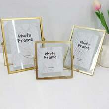 1pc Nordic Style Metal Photo Display Square Mini Picture Frame, 4 Inch Glass Tabletop - Gold - View 10