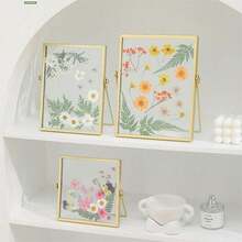 1pc Nordic Style Metal Photo Display Square Mini Picture Frame, 4 Inch Glass Tabletop - Gold - View 3