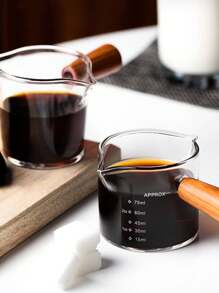 1pc Wooden Handle Espresso Cup, 1pc Double-Spouts Glass Measuring Cup With Dual-Scale, 1pc V-Shaped Espresso Cup, Transparent Glass Espresso Accessories, Milk Frothing Pitcher - Transparent - View 8