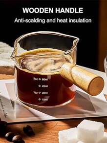 1pc Wooden Handle Espresso Cup, 1pc Double-Spouts Glass Measuring Cup With Dual-Scale, 1pc V-Shaped Espresso Cup, Transparent Glass Espresso Accessories, Milk Frothing Pitcher - Transparent - View 2