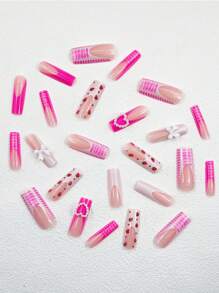 Upgrade Your Style Now! 24pcs/Set Ballet Pink Heart & Strawberry & Butterfly Nail Wraps + 1pc Jelly Gel + 1pc Nail File - Multicolor - View 3