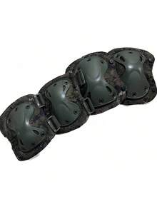 4入組迷彩款膝蓋和肘部防護套裝,用於爬行訓練、戰鬥訓練、騎行運動防護、戶外運動、狩獵安全設備 - 軍綠色 - 查看 4