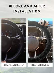 Phim hoạt hình dễ thương Trang trí Nắp vô lăng ô tô - Đen và trắng - Xem 5