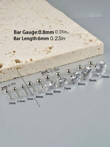 經典款圓形不鏽鋼耳釘女士立體氧化鋯 2/2.5/3/4/5/6/7/8/9/10毫米直徑耳飾珠寶 - 圓 銀色 - 查看 5