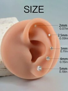 經典款圓形不鏽鋼耳釘女士立體氧化鋯 2/2.5/3/4/5/6/7/8/9/10毫米直徑耳飾珠寶 - 圓 銀色 - 查看 2