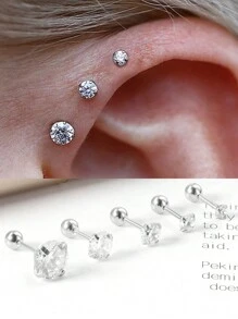 經典款圓形不鏽鋼耳釘女士立體氧化鋯 2/2.5/3/4/5/6/7/8/9/10毫米直徑耳飾珠寶 - 圓 銀色 - 查看 4