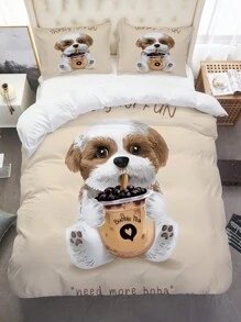 3入組可愛的狗狗被套套裝（1被套+2枕套,不包括內芯）,狗狗牧羊犬印花床上用品套裝,適用於臥室和客房 - 彩色 - 查看 2