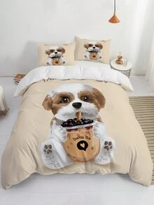 3入組可愛的狗狗被套套裝（1被套+2枕套,不包括內芯）,狗狗牧羊犬印花床上用品套裝,適用於臥室和客房 - 彩色 - 查看 4