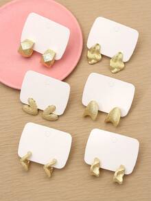 6 对/套时尚哑光金属心形和不对称形状耳环套装可作为女士/女孩派对的礼物