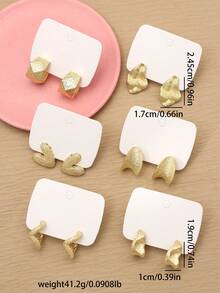 6 对/套时尚哑光金属心形和不对称形状耳环套装可作为女士/女孩派对的礼物