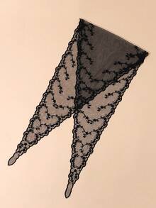 1 件裝女式三角形蕾絲頭帶和多用途圍巾,甜美花卉印花,薄而優雅 - 黑色 - 查看 3