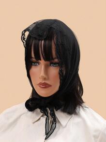 1 件裝女式三角形蕾絲頭帶和多用途圍巾,甜美花卉印花,薄而優雅 - 黑色 - 查看 1