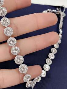 1pc Crystal Element Set Single Diamond Round Angelic Necklace, Elegant Rhinestone Clavicle Chain For Women - Silver - View 2