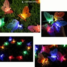 1入組太陽能戶外花園串燈,12顆蝴蝶形狀led燈,8種模式太陽能妖精裝飾照明,適用於庭院、花園、防水燈 - 彩色 - 查看 5