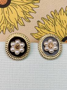 1對女性法式復古珍珠花垂墜耳環,掛式耳環,最好的朋友禮物,女友禮物,多功能優雅,極簡風格的珠寶首飾 - 金黃色 - 查看 1