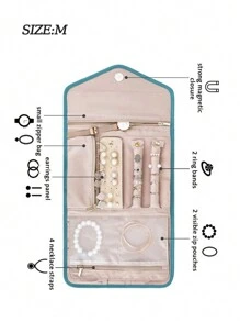 捲式可折疊珠寶盒,旅行珠寶收納袋,適用於戴環和戒指,鑽石項鍊和胸針等