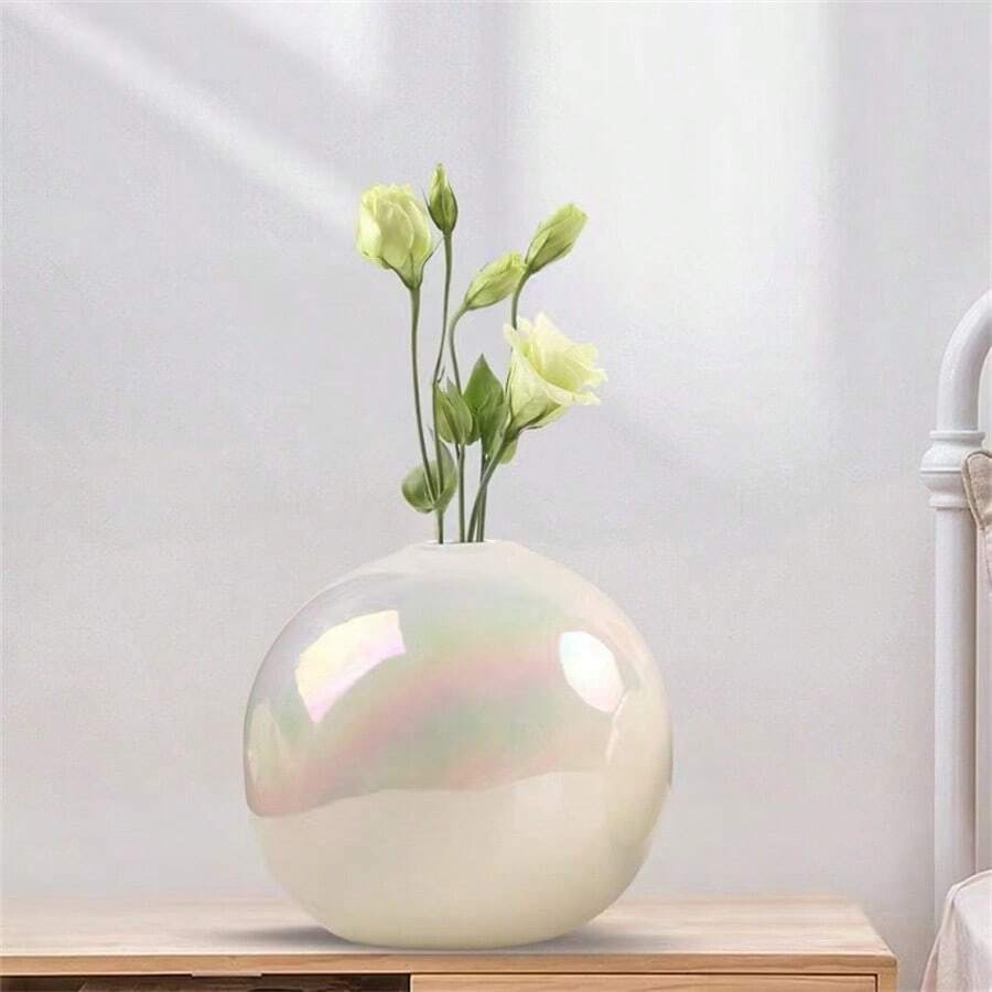 圓形彩色花瓶,陶瓷花瓶裝飾,輕奢風格,高端客廳,花藝擺放,餐桌,花器,水培桌面裝飾,室內外陽台花瓶,彩虹釉面 - 粉色 - 查看 1