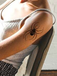 1 件防水、防汗、可水洗、不反光臨時紋身貼,黑暗神秘風格,黑蜘蛛和圖案設計,適合時尚人士日常生活中使用