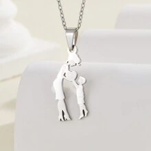 1pc Stainless Steel 'Two Boys Present Heart To Mom' Pendant Necklace - Mother's Day Gift - Beige - View 9