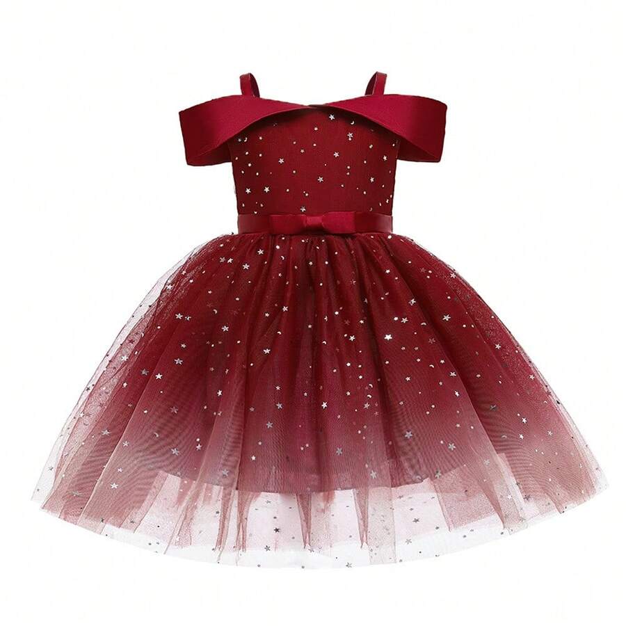 Vestido De Fiesta Damas Honor Boda Tul Princesa Para Niñas - Burdeos - Ver 1